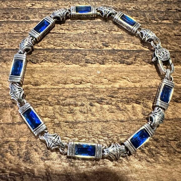 Boho Chic Woven Link Blue Crystal CZ Silver Bracelet, Lobster Clasp, Gift Box - Picture 1 of 8